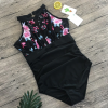 Black Floral Swimsuit with Halter Neck Cloth